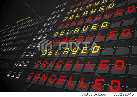 Departures list on black mechanical board 133281340