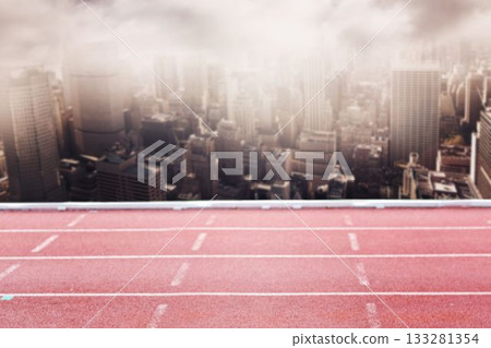 Running track in front of city 133281354