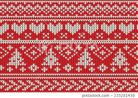 red knitting Christmas vector background tree and heart 133281438