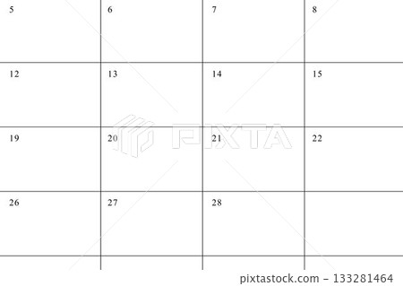 Flat design calendar grid is showing numbered rectangular cells outlined by thin lines Flat design calendar grid is showing numbered rectangular cells outlined by thin lines 133281464