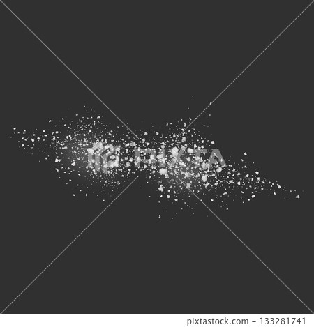 Realistic salt or sugar crystal powder scattered on the surface top view, 3d vector white natural mineral fine grinding Realistic salt or sugar crystal powder scattered on the surface top view, 3d vector white natural mineral fine grinding 133281741