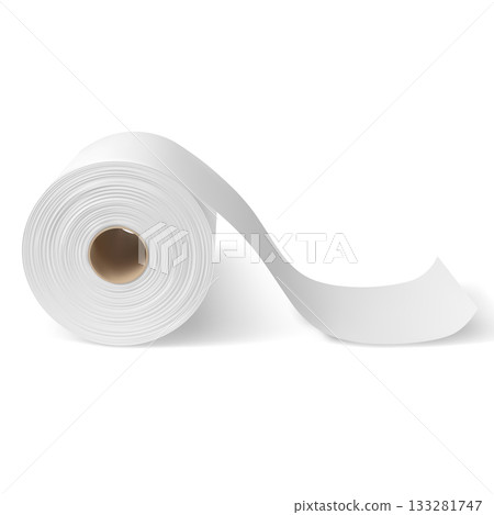 White toilet paper, hygiene tissue roll mock up, realistic vector bathroom sanitary napkin scroll with carton spool tube 133281747