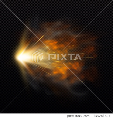 A fiery, blazing cloud effect from a gunshot, with sparks and smoke. A fiery, blazing cloud effect from a gunshot, with sparks and smoke. 133281805