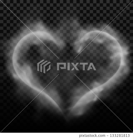 Smoke white soft steam heart shape, vapor or mist flow, vector realistic overlay candle smoke effect, cloudy love symbol Smoke white soft steam heart shape, vapor or mist flow, vector realistic overlay candle smoke effect, cloudy love symbol 133281813