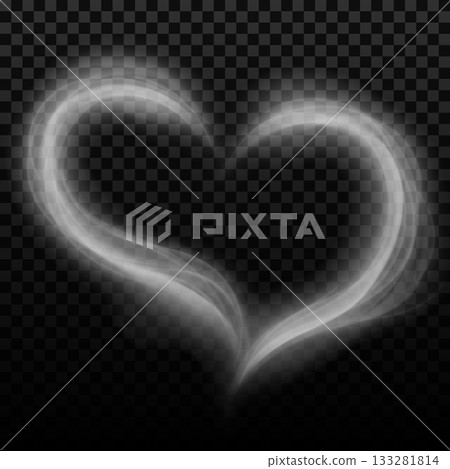 Smoke white soft steam heart from, vapor or mist flow, vector realistic overlay candle smoke effect, cloudy love symbol Smoke white soft steam heart from, vapor or mist flow, vector realistic overlay candle smoke effect, cloudy love symbol 133281814