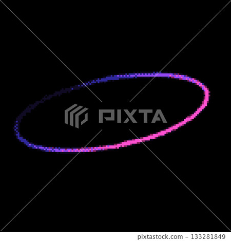 Row of blue and pink gradient ring pixel art, vector outline model with square contour, abstract linear circle figure Row of blue and pink gradient ring pixel art, vector outline model with square contour, abstract linear circle figure 133281849