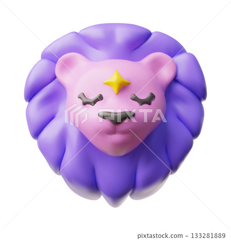 Lion zodiac sign 3D vector cartoon plastic style, Astrological Horoscope volume symbol, lion wild animal head with mane 133281889