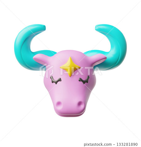 Taurus zodiac sign 3D vector cartoon plastic style, Astrological Horoscope volume colorful kids design, bull's head 133281890