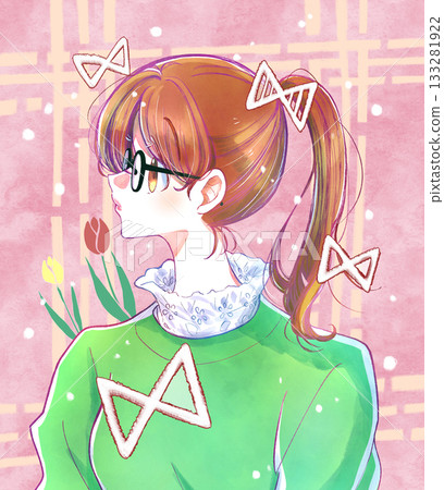 A woman with a ponytail and glasses, graffiti 133281922