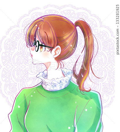 A woman with glasses and a ponytail, lace 133281925