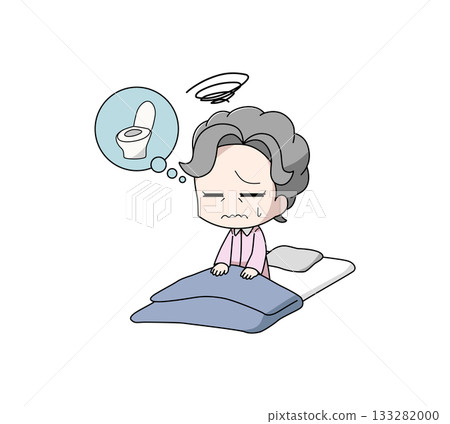 Illustration of an elderly woman waking up in the toilet 133282000