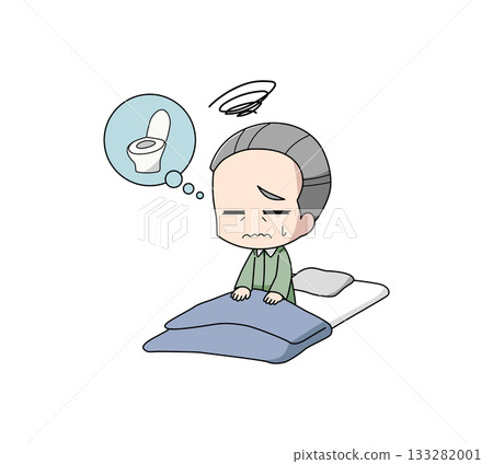 Illustration of an elderly man waking up in the toilet 133282001