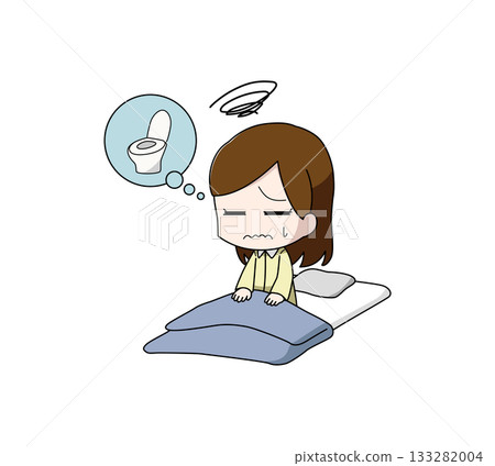 Illustration of a woman waking up in the toilet Illustration of a woman waking up in the toilet 133282004