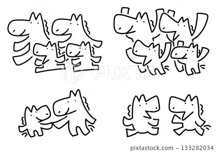 Cute horse character parent and child/family set walking, cheering, talking, holding hands 133282034