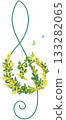 Illustration featuring a treble clef and mimosa flowers 133282065
