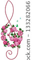 Illustration featuring a treble clef and pink roses 133282066