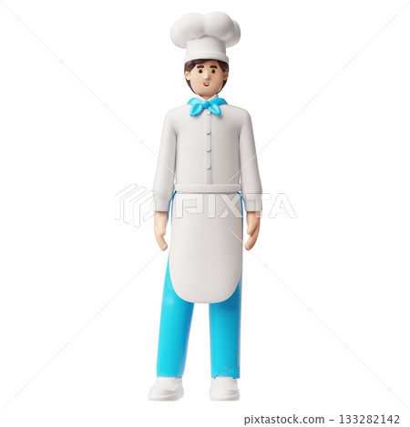 Chef cook man wearing restaurant uniform with hat and apron standing 3D vector icon, cartoon professional kitchen staff Chef cook man wearing restaurant uniform with hat and apron standing 3D vector icon, cartoon professional kitchen staff 133282142