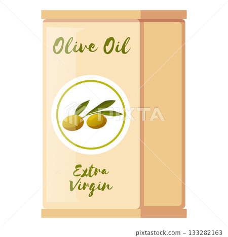 Olive oil tin can with label green olive fruits, olive extra virgin farm product, vector organic cooking ingredient Olive oil tin can with label green olive fruits, olive extra virgin farm product, vector organic cooking ingredient 133282163