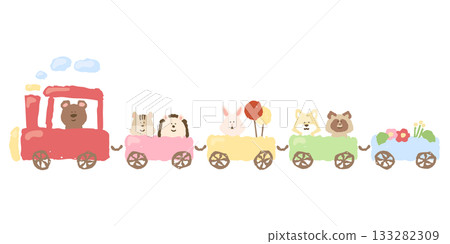 溫柔的動物天氣 | 森林動物火車插圖（熊火車頭和森林夥伴們） 133282309