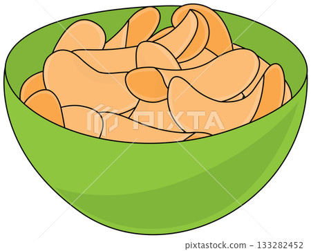 Green Bowl of Potato Chips Green Bowl of Potato Chips 133282452