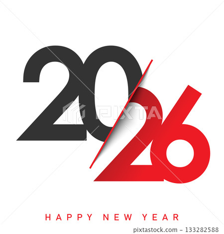Modern Happy New Year 2026 logo with red and black typography. Vector Modern Happy New Year 2026 logo with red and black typography. Vector 133282588