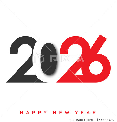 Modern Happy New Year 2026 logo with red and black typography. Vector 133282589