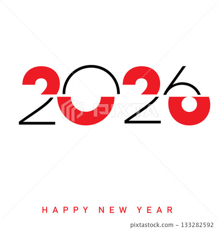 Modern Happy New Year 2026 logo with red and black typography. Vector Modern Happy New Year 2026 logo with red and black typography. Vector 133282592
