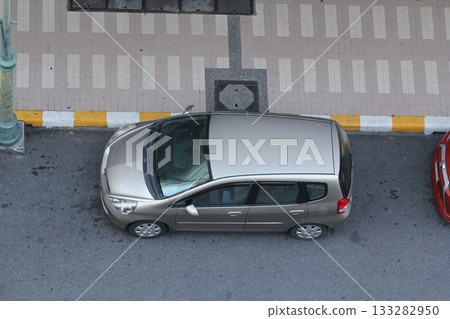 Aerial view of a car parking lot on the street in the city, Thailand Aerial view of a car parking lot on the street in the city, Thailand 133282950