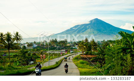 beautiful view of tropical rainforest shrouded in mist 133283187