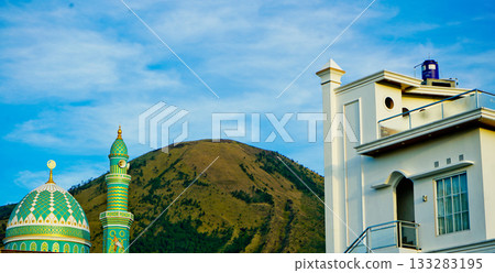 beautiful view of tropical rainforest shrouded in mist 133283195