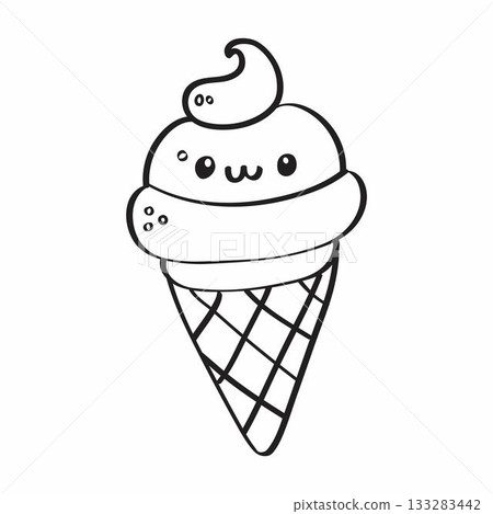 Cute cartoon ice cream line art outline drawing for coloring book Cute cartoon ice cream line art outline drawing for coloring book 133283442