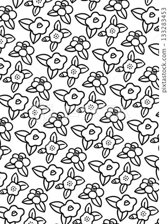 Cute hand drawn camellia monochrome background pattern 133283453