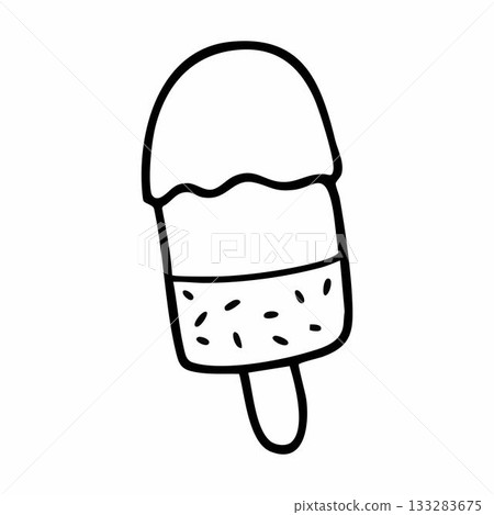 Cute cartoon ice cream stick line art outline drawing for coloring book 133283675