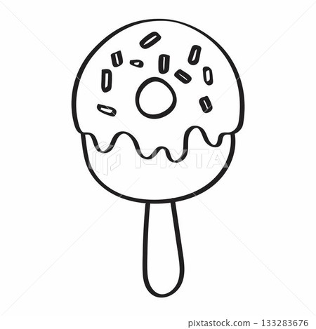 Cute cartoon ice cream line art outline drawing for coloring book 133283676