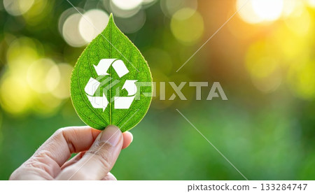 AI image: Green leaf with a recycling symbol 133284747