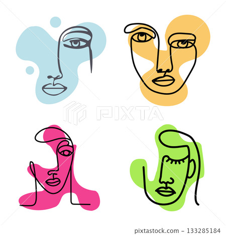 Line Art Faces with Abstract Shapes 133285184