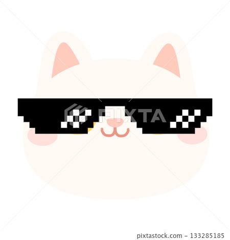 Cartoon Cat with Pixel Glasses Cartoon Cat with Pixel Glasses 133285185