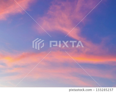 Blue sky with golden yellow sunlight cloud in the morning.  133285237