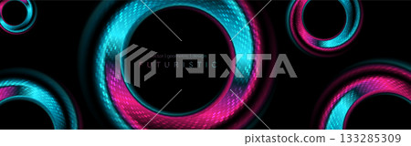 Blue purple glossy smooth rings with circular dotted lines abstract tech background Blue purple glossy smooth rings with circular dotted lines abstract tech background 133285309
