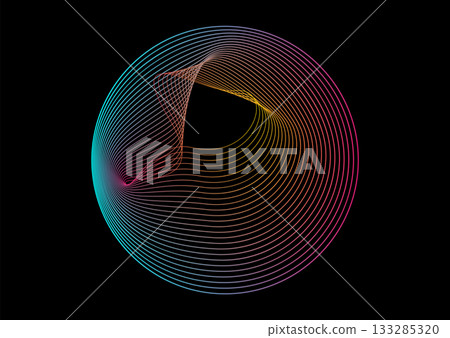 Bright shiny linear liquid flowing circles abstract futuristic tech background Bright shiny linear liquid flowing circles abstract futuristic tech background 133285320
