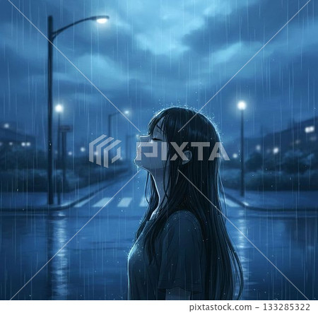 夜裡,一個女孩站在雨中哭泣 夜裡,一個女孩站在雨中哭泣 133285322
