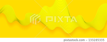 Bright yellow liquid smooth wave with black lines abstract background 133285335