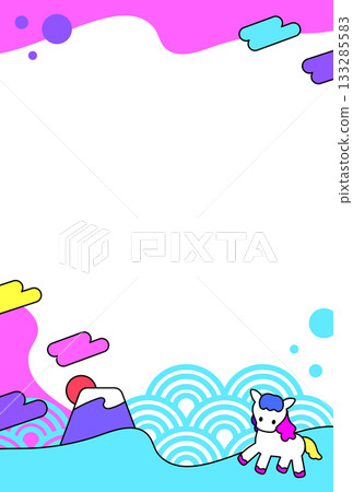 Retro pop New Year's card with Seigaiha and Mt. Fuji, notepad style 133285583