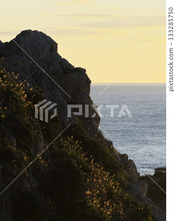 View of the cliffs of Hinode Stone Gate (Kishi no Stone Gate) from the remains of the Irago Defense Post at dawn 133285750