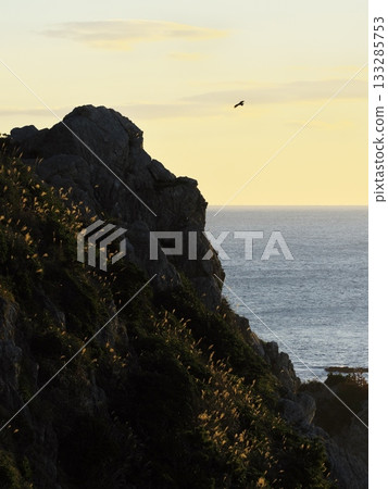 黎明時分,從伊良後防禦哨遺址眺望日之出石門(岸之石門)的懸崖峭壁 黎明時分,從伊良後防禦哨遺址眺望日之出石門(岸之石門)的懸崖峭壁 133285753