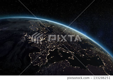 Graphic image of illuminated planet Earth 133286251