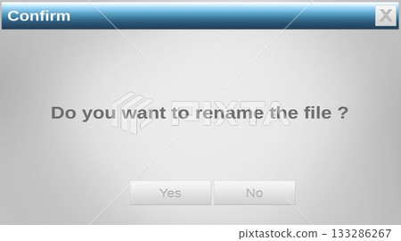 Dialog box is showing confirmation prompt in flat style on grey backdrop with blue titlebar buttons 133286267