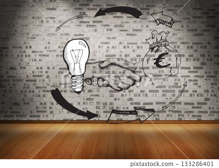 Bulb and Euro symbol on a sack Bulb and Euro symbol on a sack 133286401