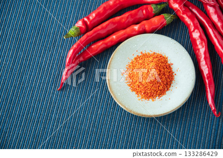 盤子裡的辣椒和辣椒 盤子裡的辣椒和辣椒 133286429