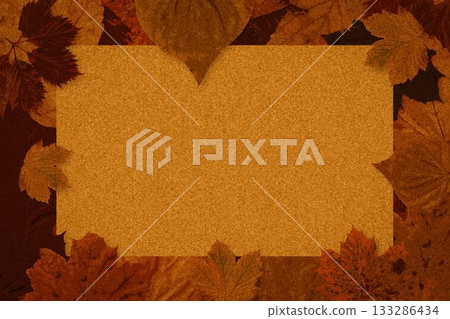 Flat autumn graphic is featuring textured rectangular panel being framed by maple and oak leaves Flat autumn graphic is featuring textured rectangular panel being framed by maple and oak leaves 133286434